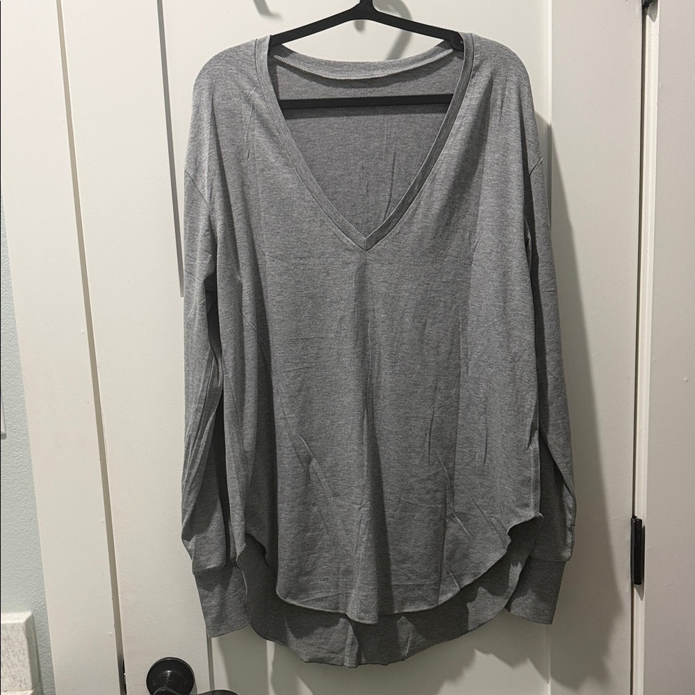 Gray V-Neck Women's Top